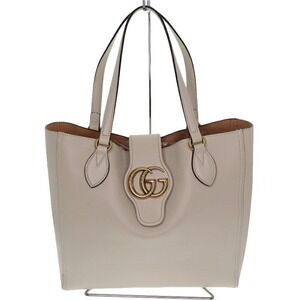 Gucci GG Double Tote Bag White Leather Pouch